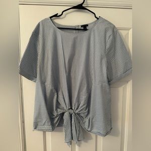 Ann Taylor blue and white stripped tie shirt